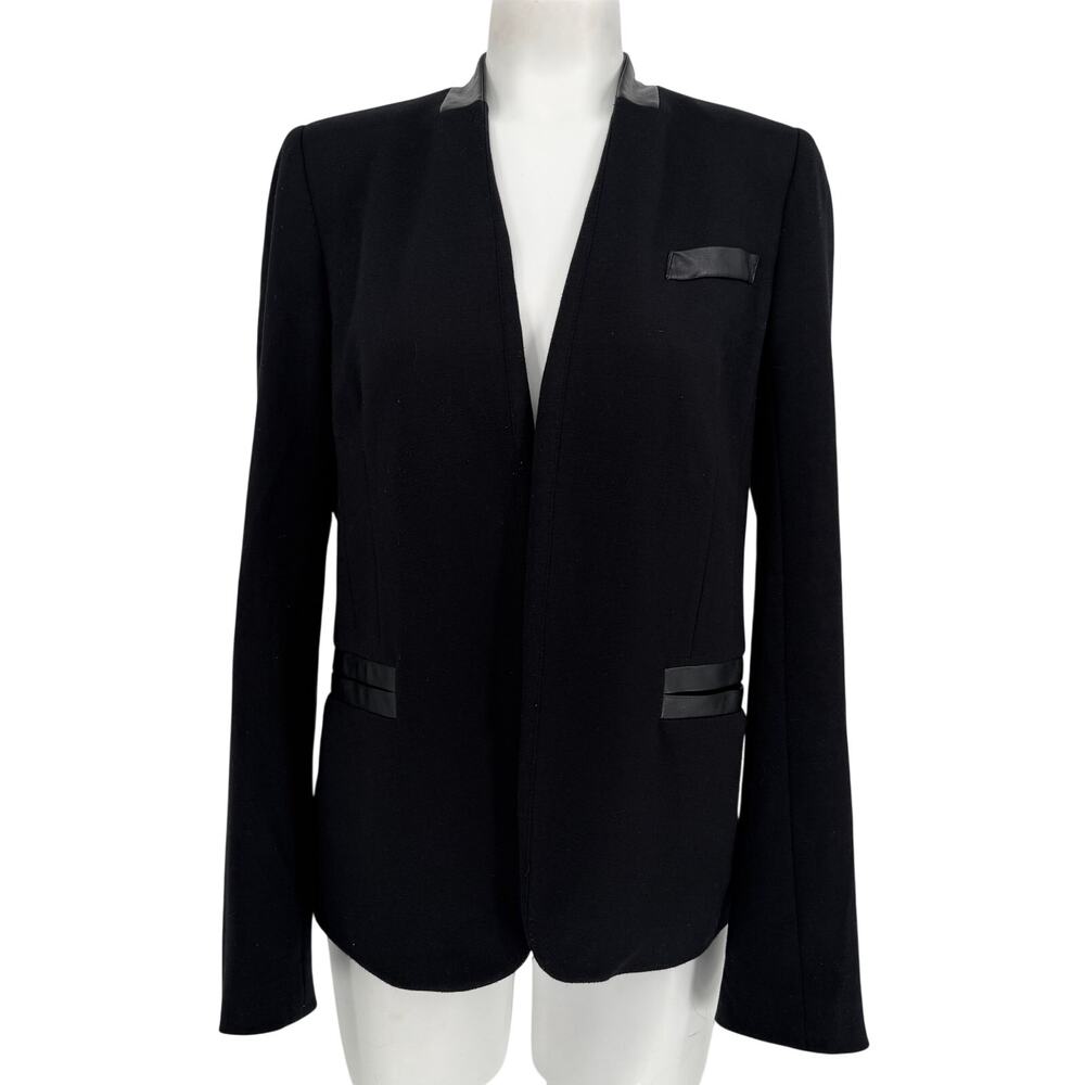 Y2K Bailey 44 Black Faux Leather Trim Blazer Jacket L Made in USA Dark Academia